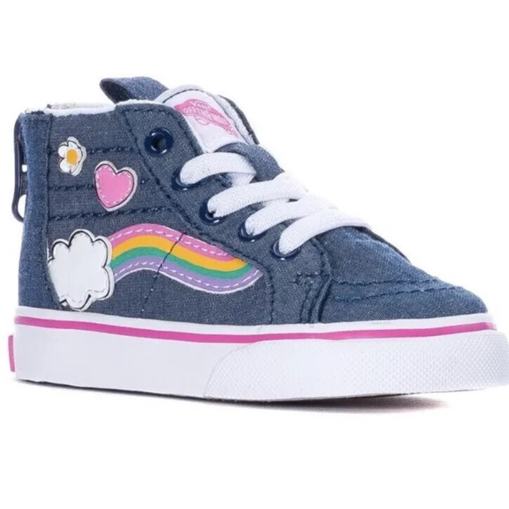 NEW VANS Rainbow Sk8-Hi Zip Denim Girls Shoes Size 3 Uk 2.5 ZIPPER